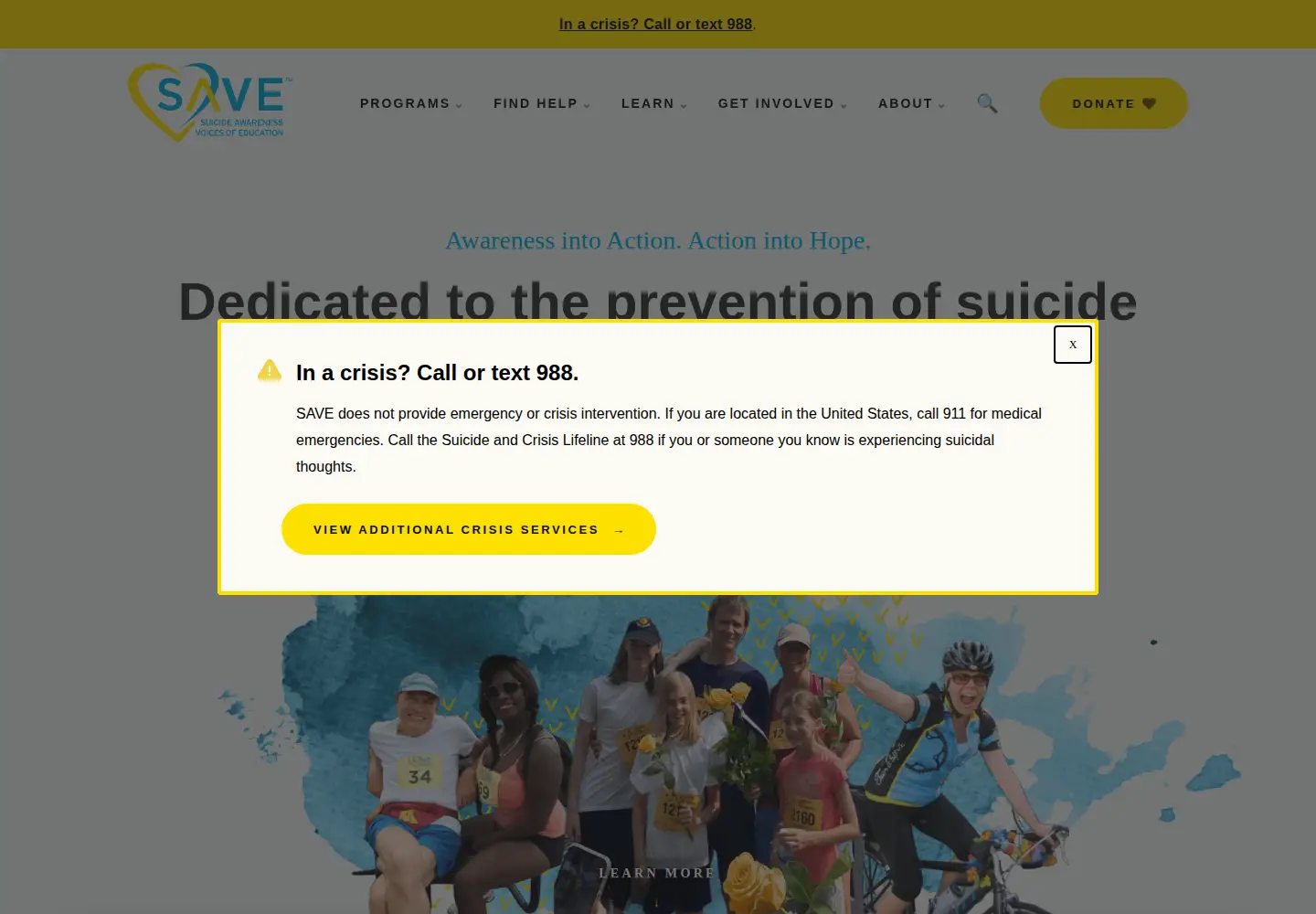 Captured homepage of save.org in the current scan