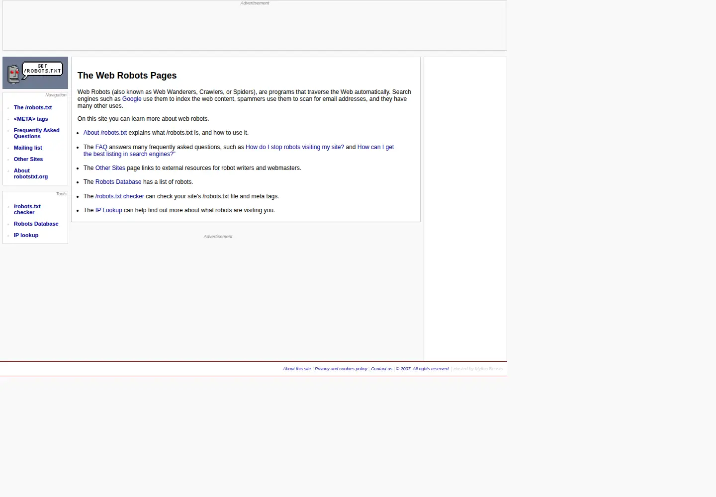 Captured homepage of robotstxt.org in the current scan