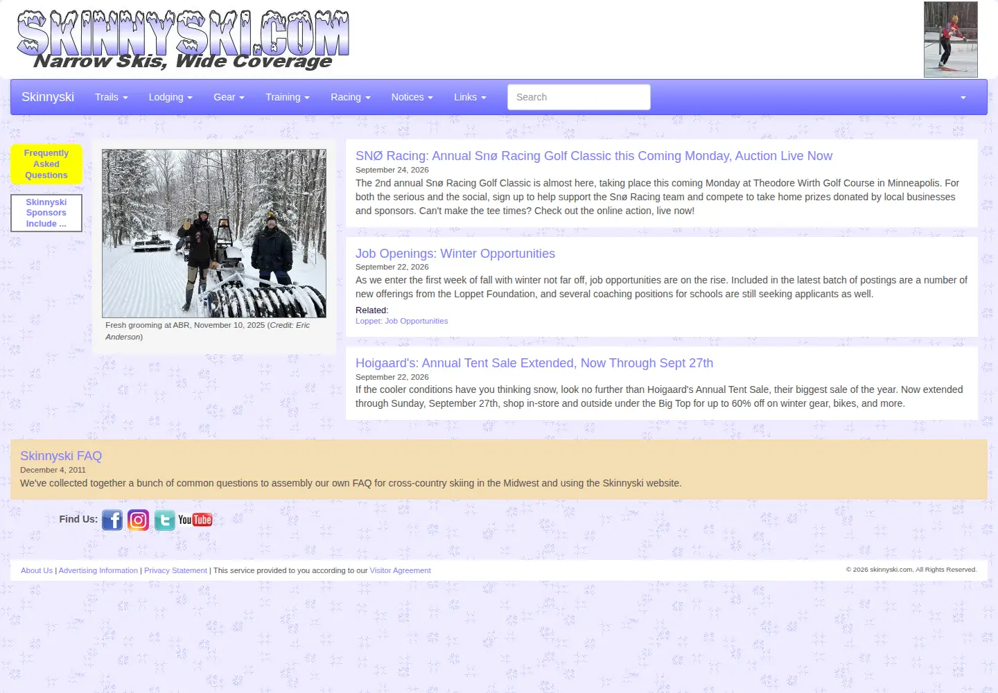 Screenshot of skinnyski.com