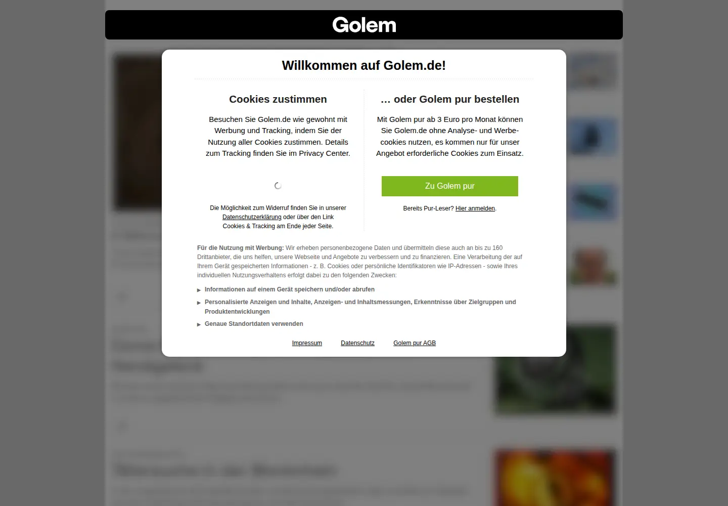 Screenshot of golem.de