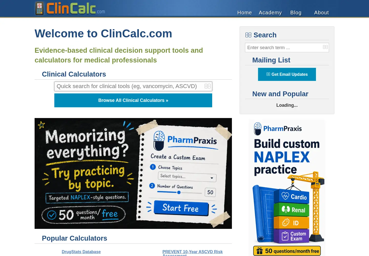 Screenshot of clincalc.com