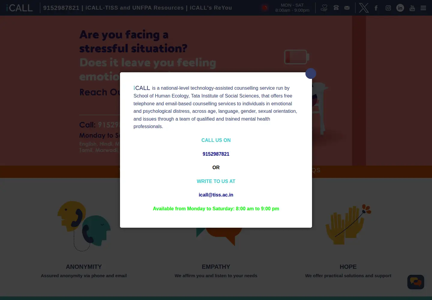 Screenshot of icallhelpline.org