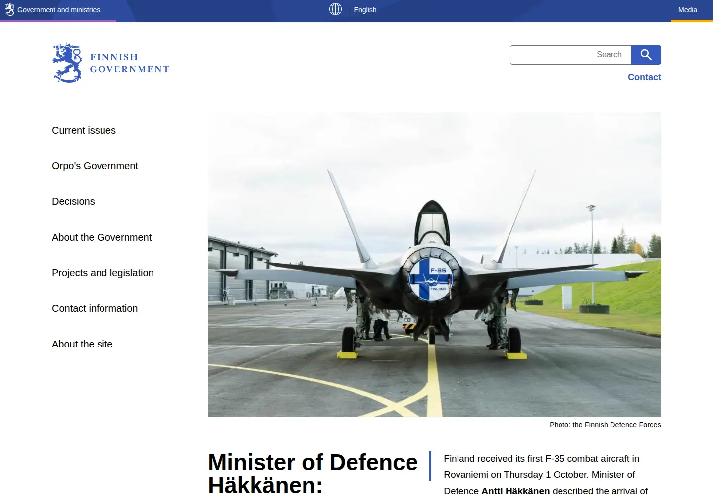 Screenshot of government.fi