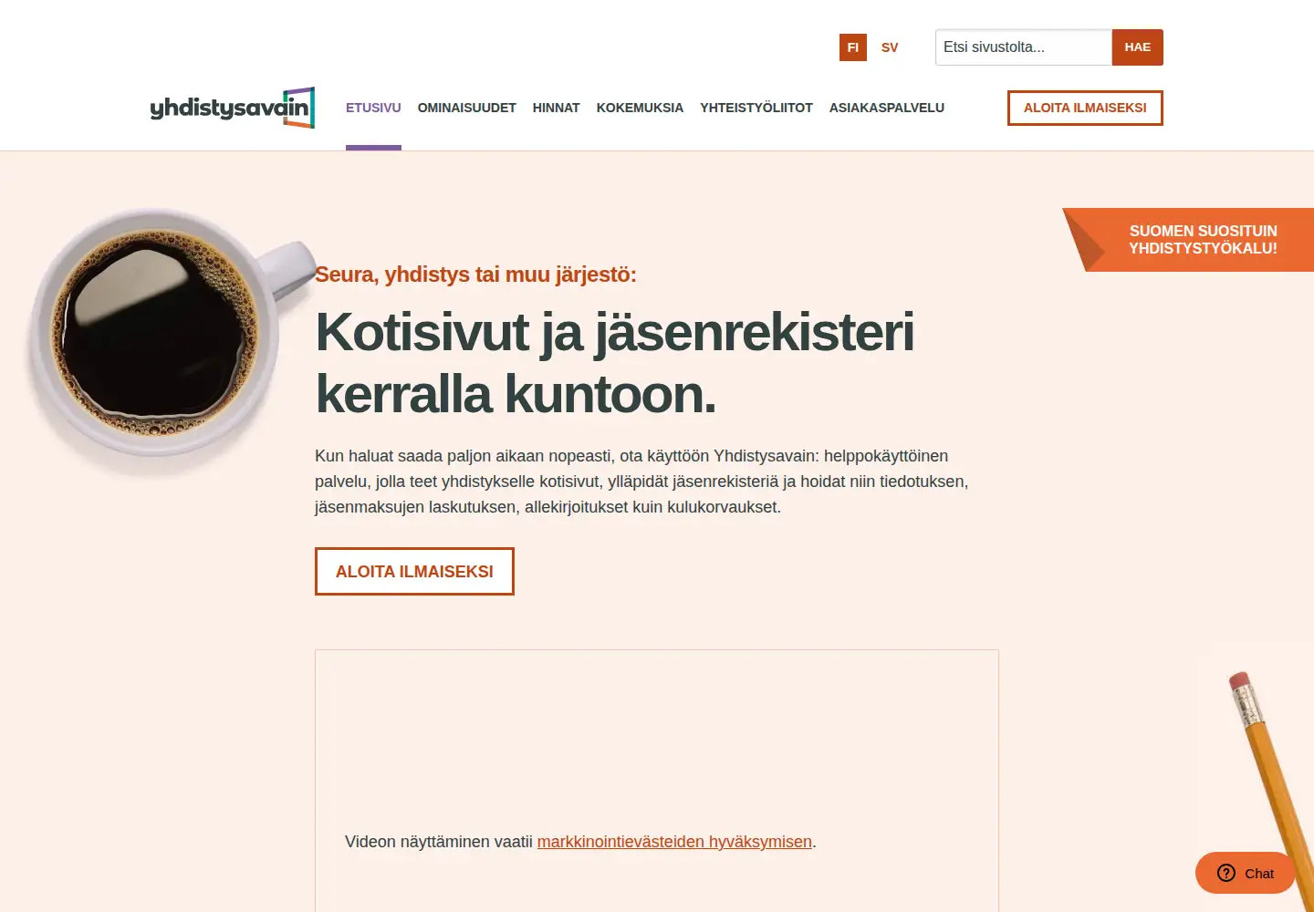 Screenshot of yhdistysavain.fi