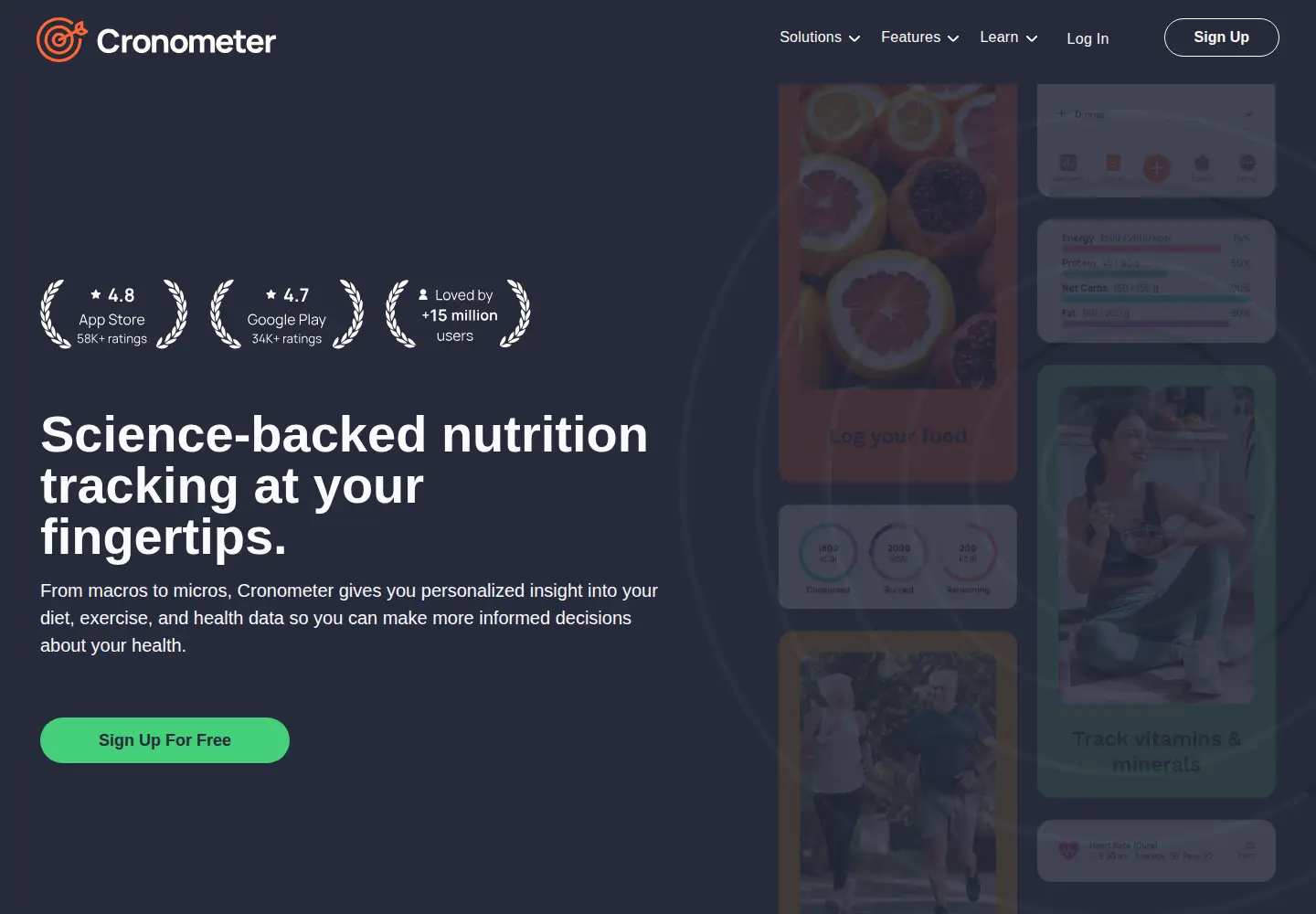 Screenshot of cronometer.com