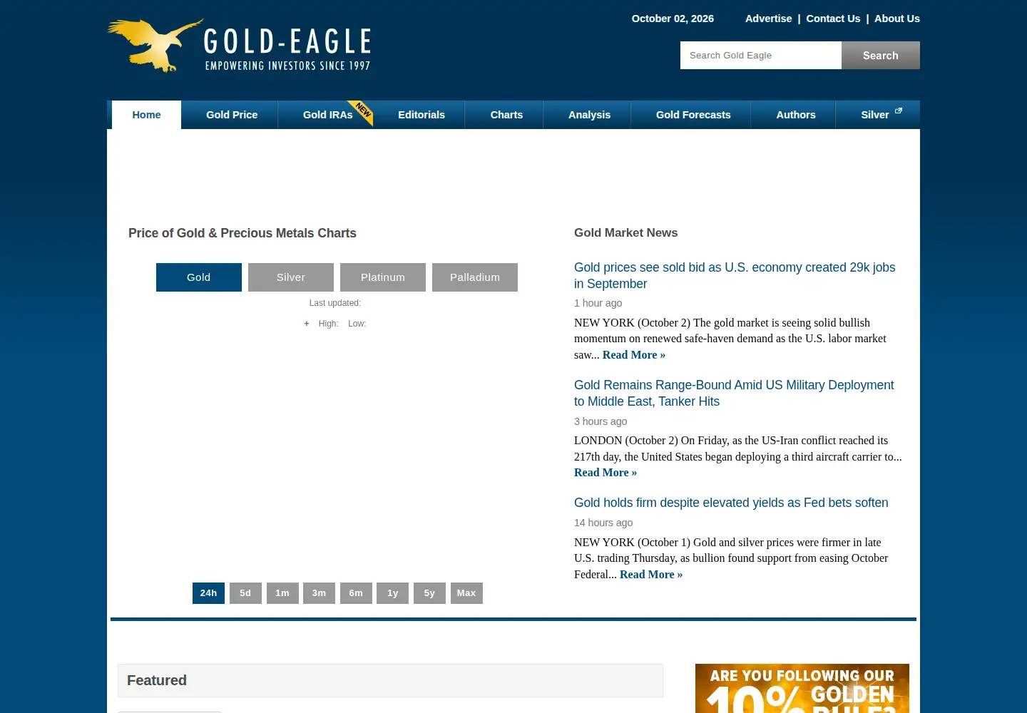 Screenshot of gold-eagle.com