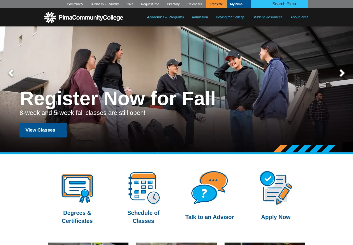 Screenshot of pima.edu