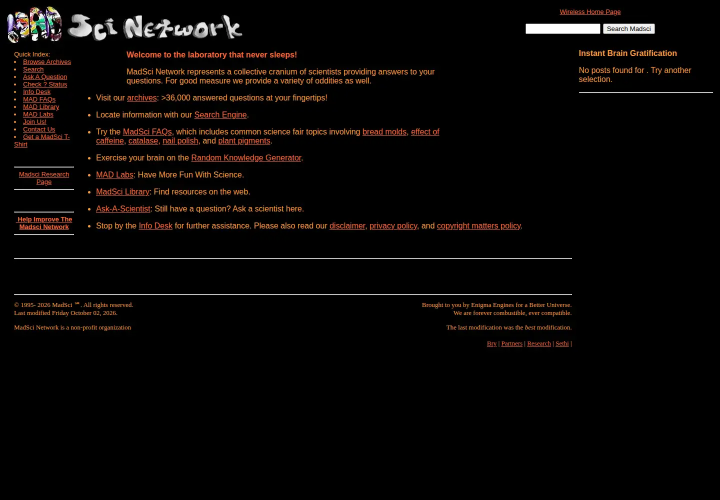 Screenshot of madsci.org