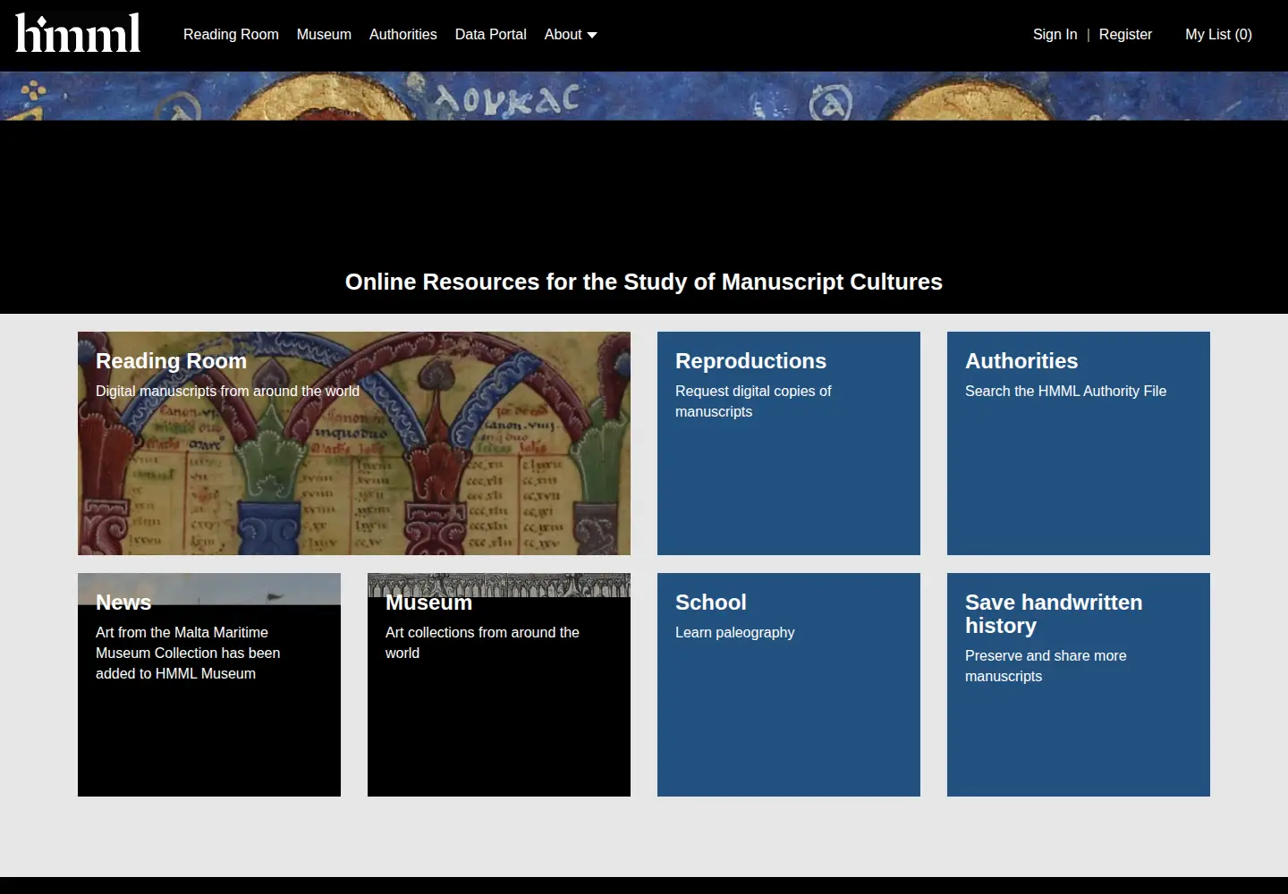 Screenshot of vhmml.org