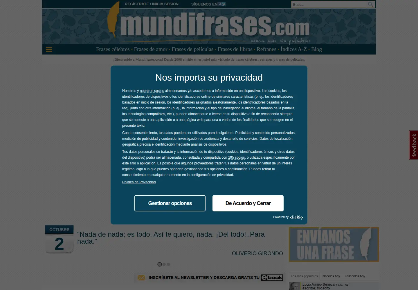 Captured homepage of mundifrases.com in the current scan