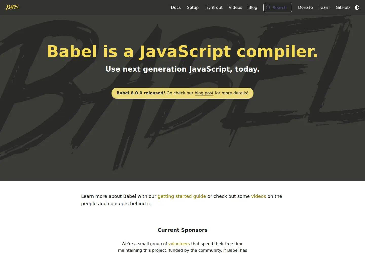 Screenshot of babeljs.io