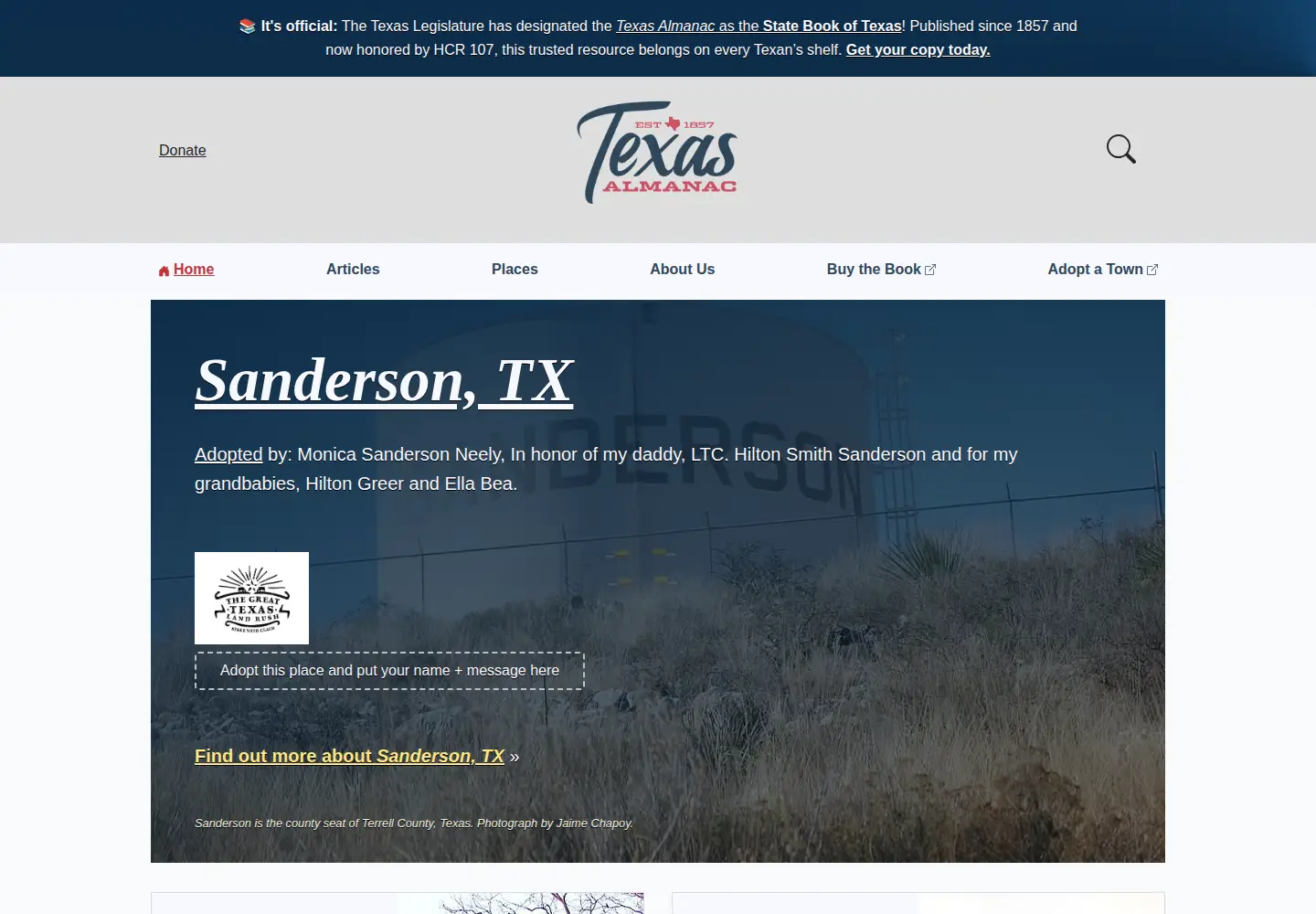 Screenshot of texasalmanac.com