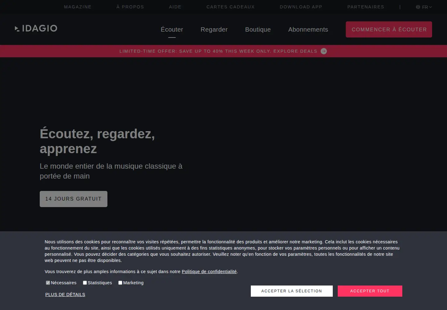 Screenshot of idagio.com