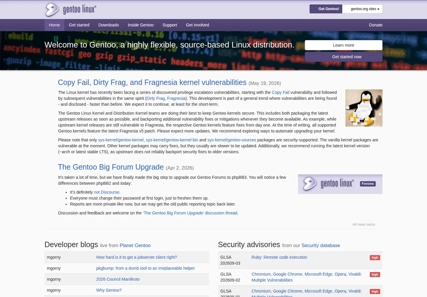 Screenshot of gentoo.org
