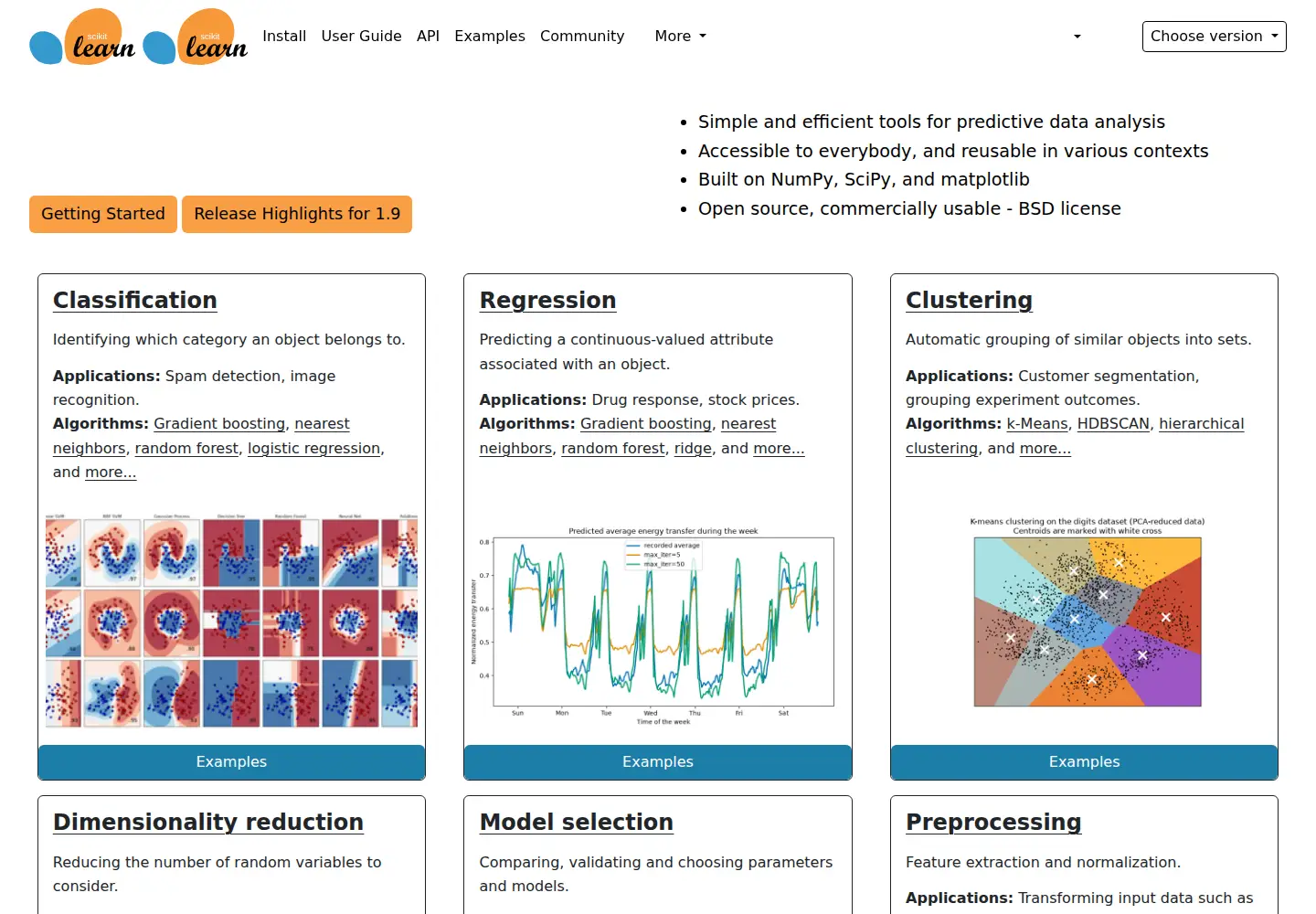 Screenshot of scikit-learn.org