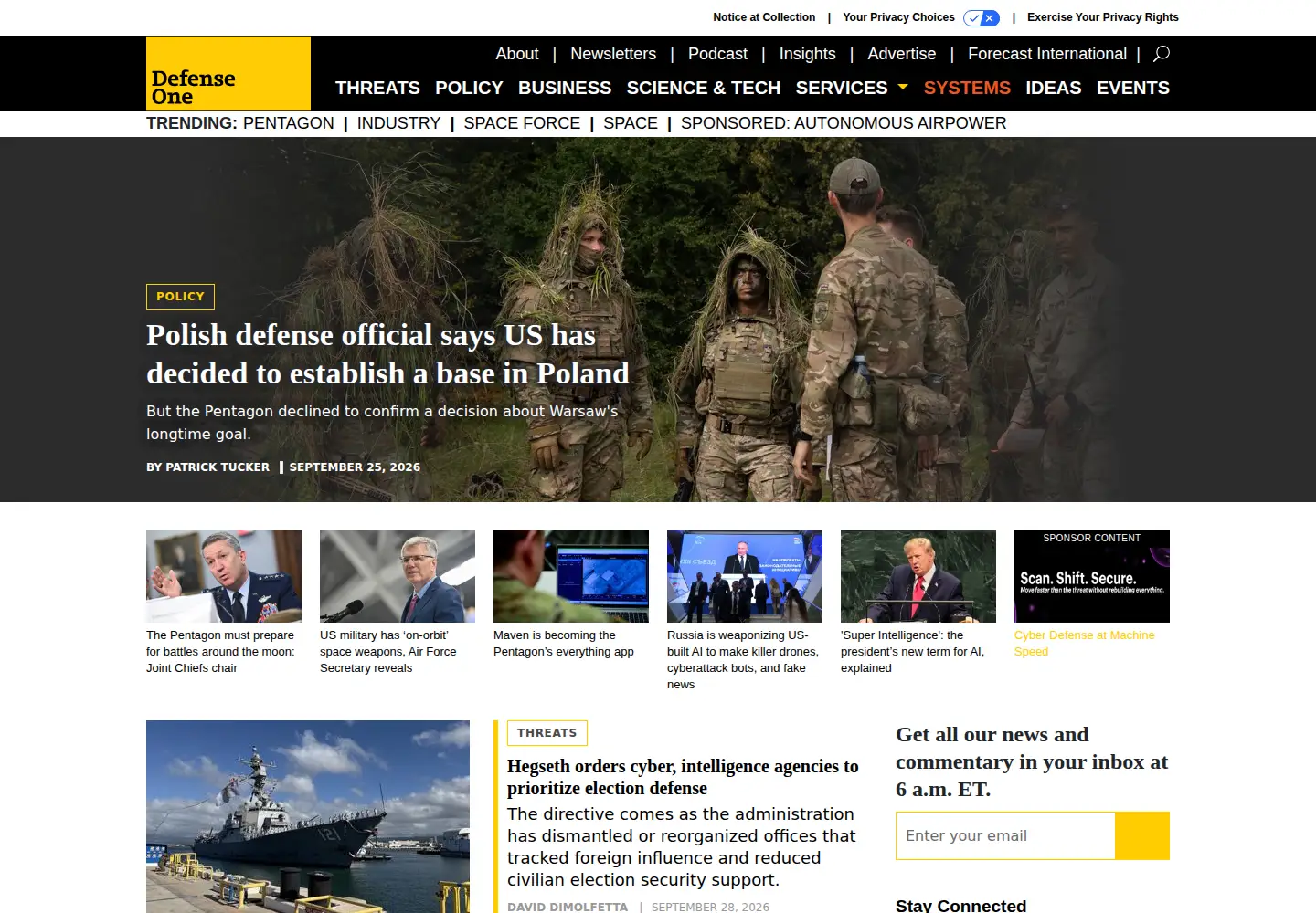Screenshot of defenseone.com