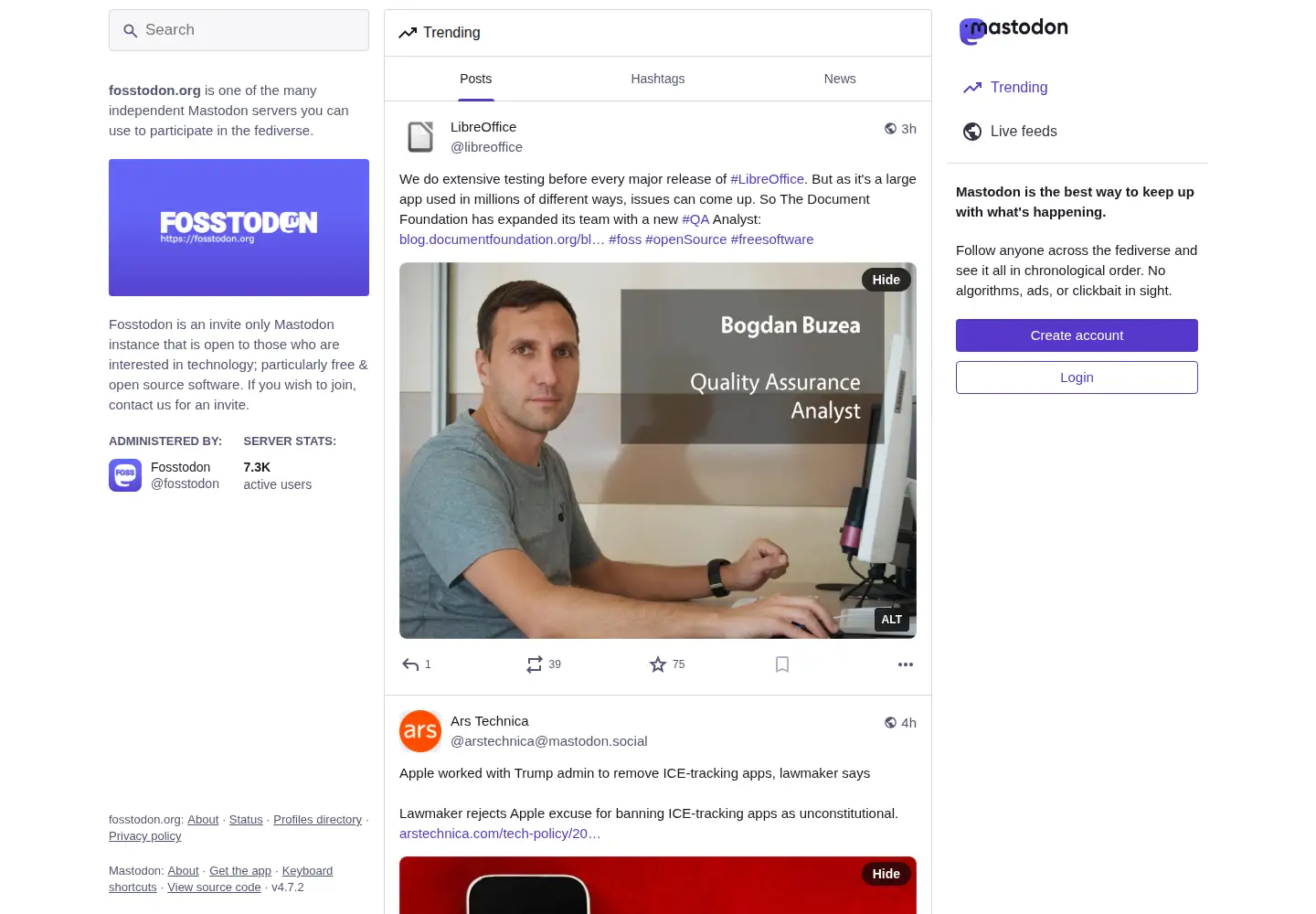 Screenshot of fosstodon.org