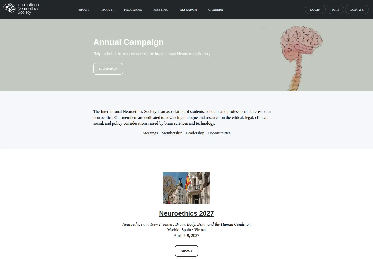 Screenshot of neuroethicssociety.org