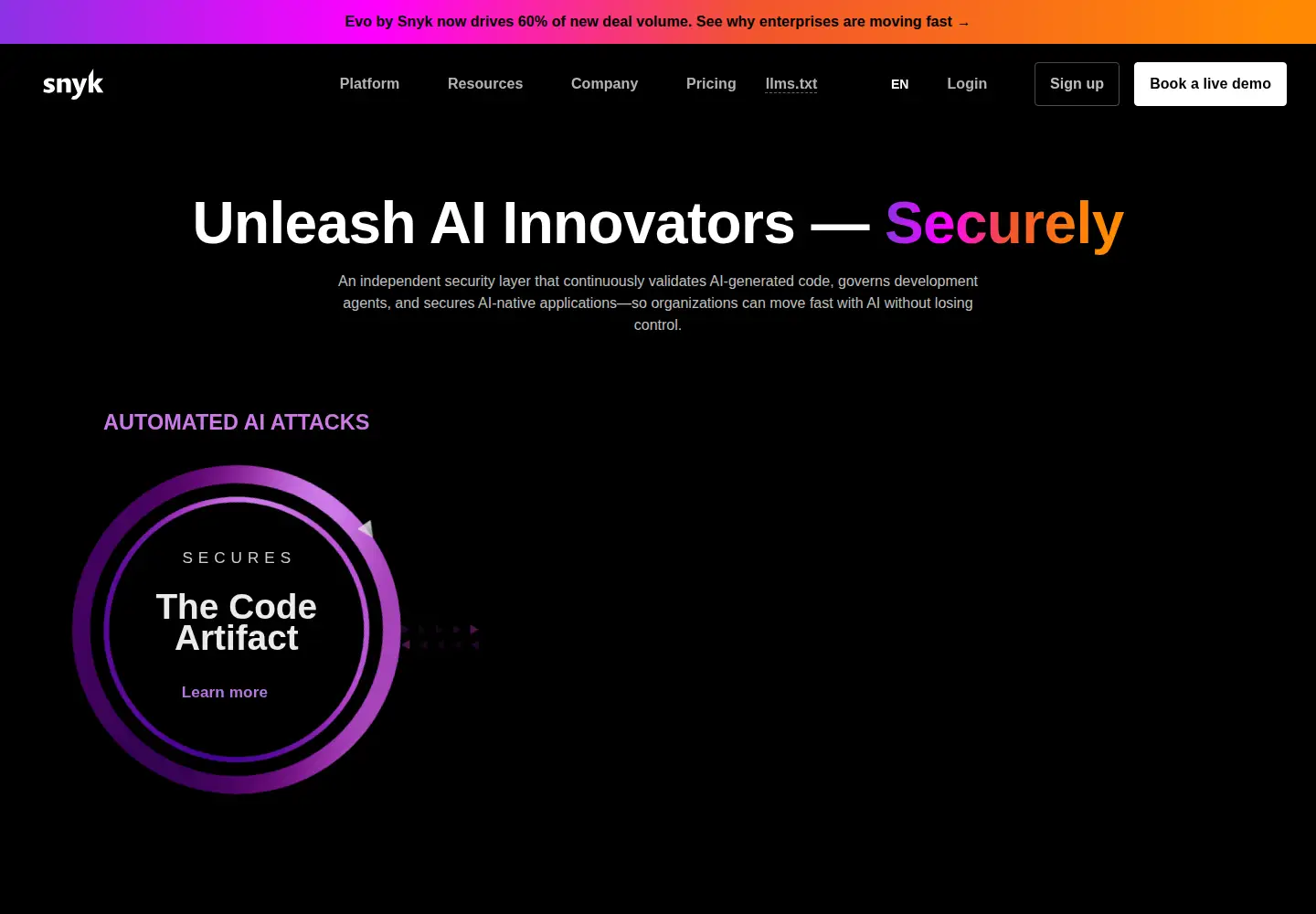 Screenshot of snyk.io
