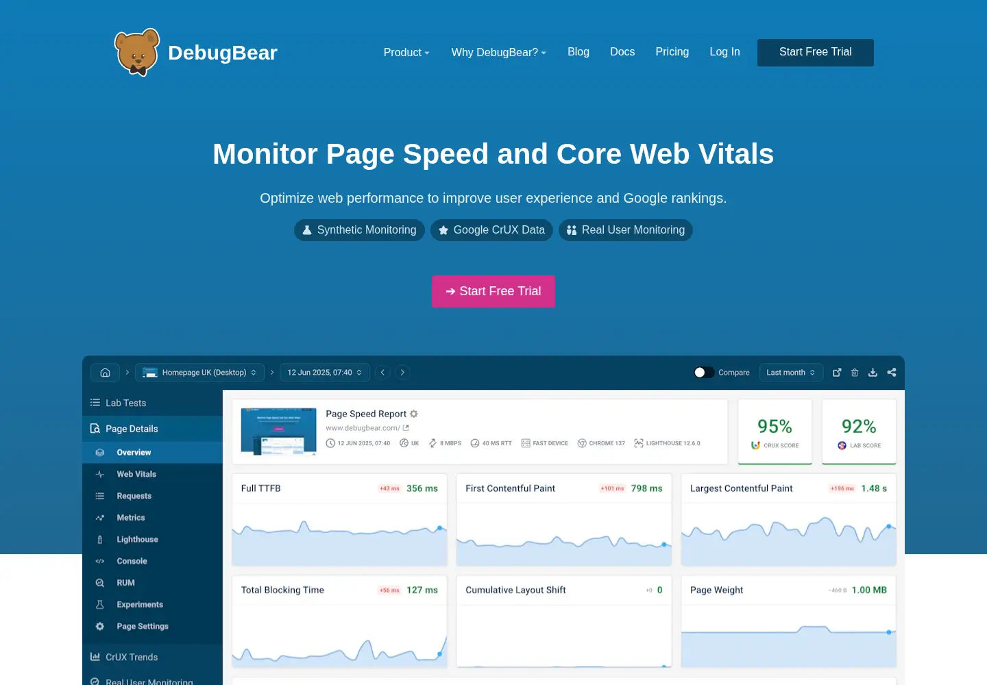 Screenshot of debugbear.com
