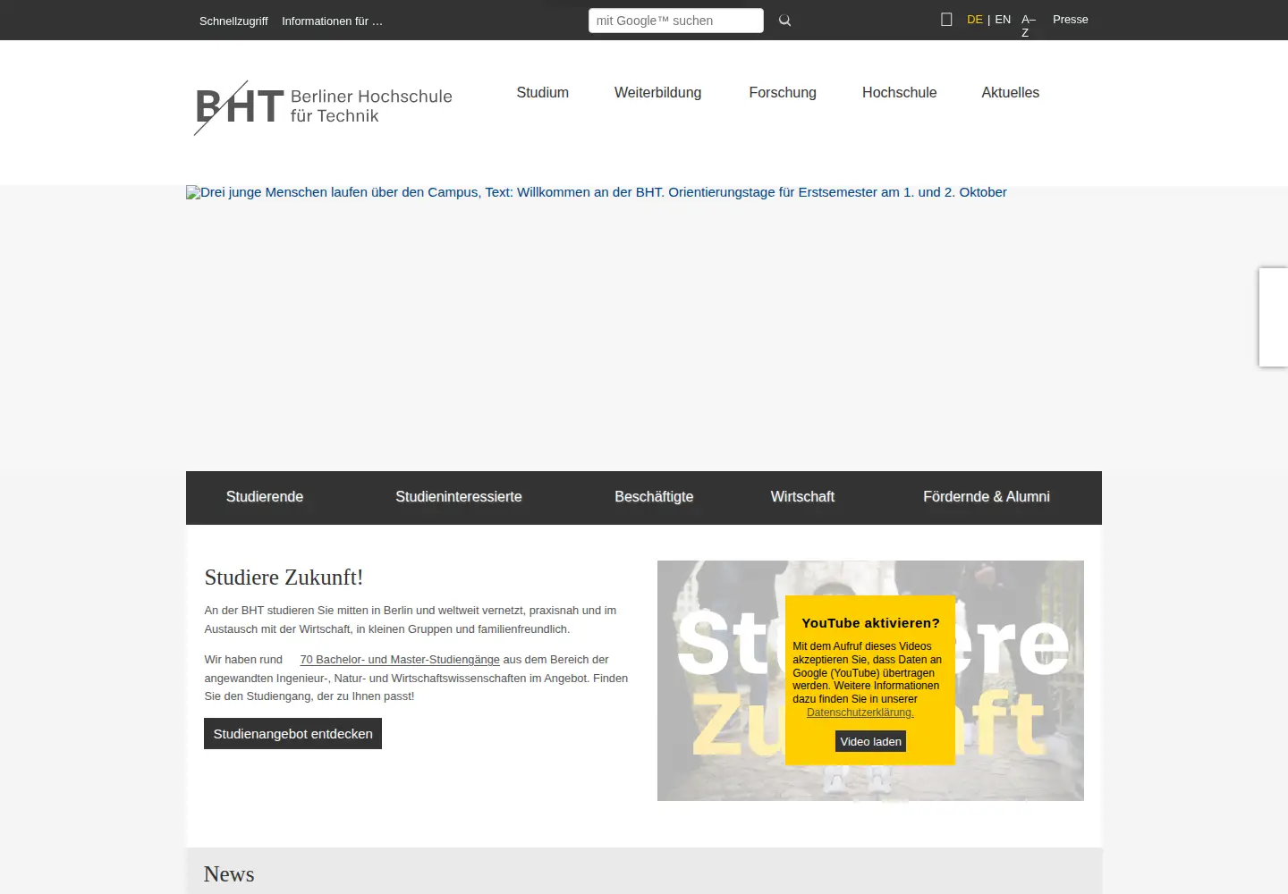 Screenshot of tfh-berlin.de