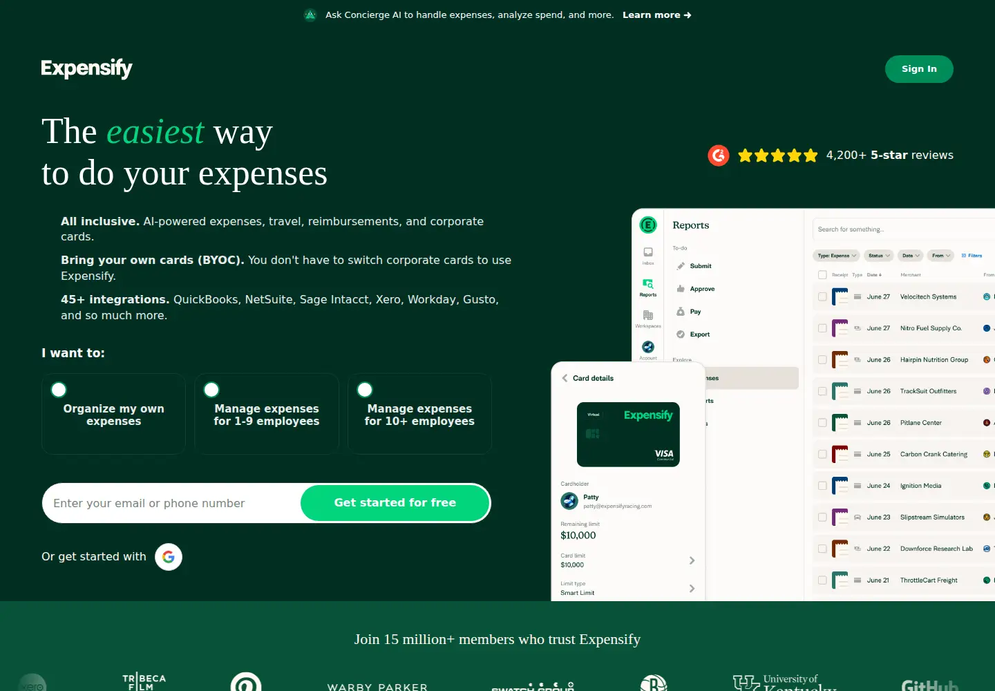 Screenshot of expensify.com