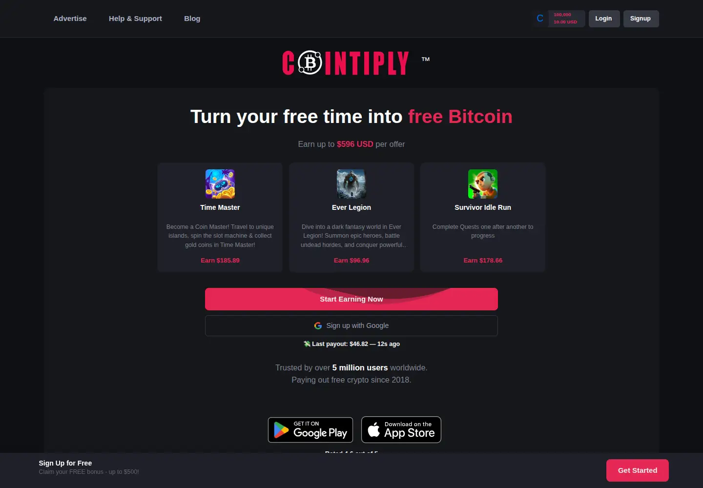 Screenshot of cointiply.com