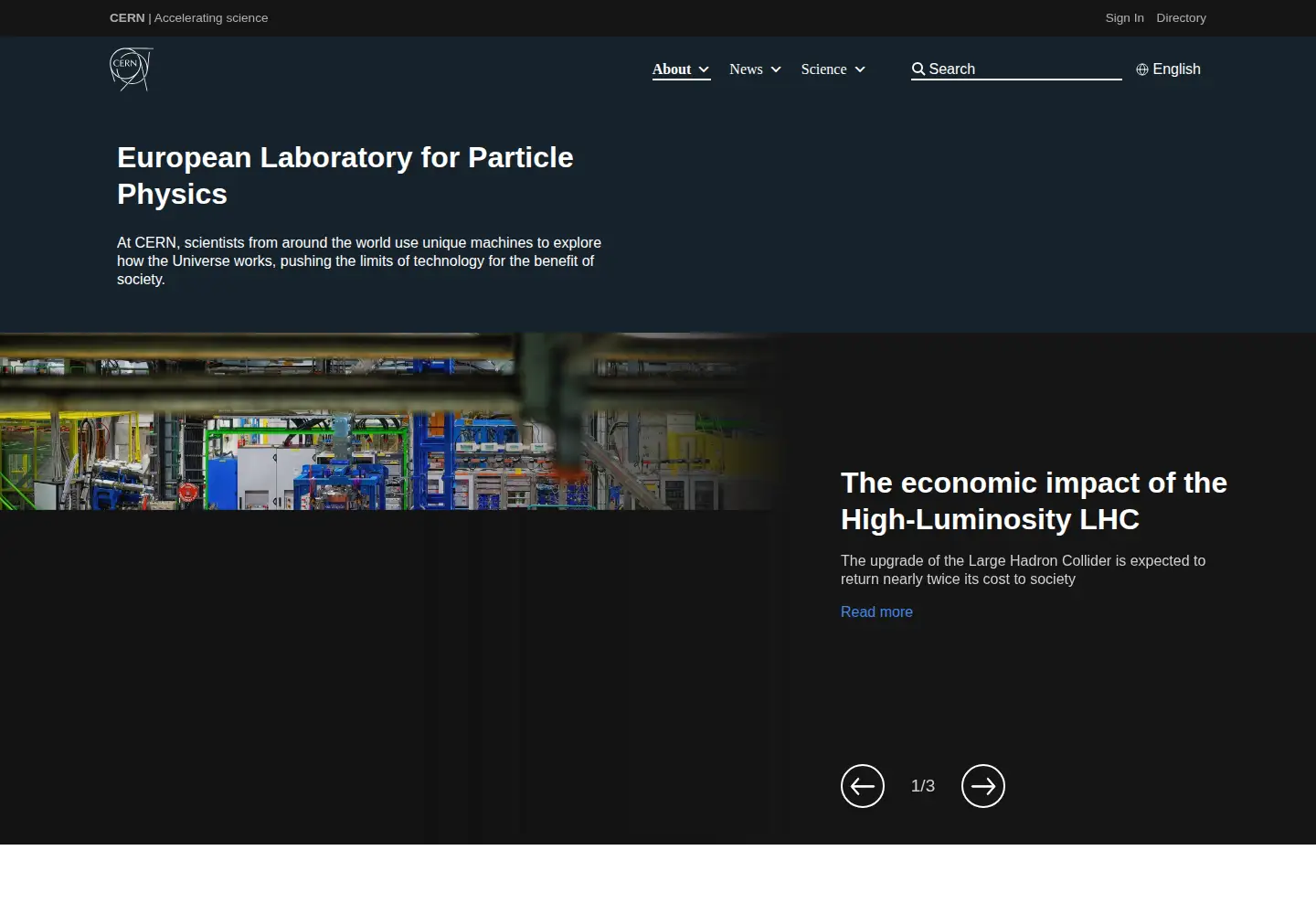 Screenshot of cern.ch