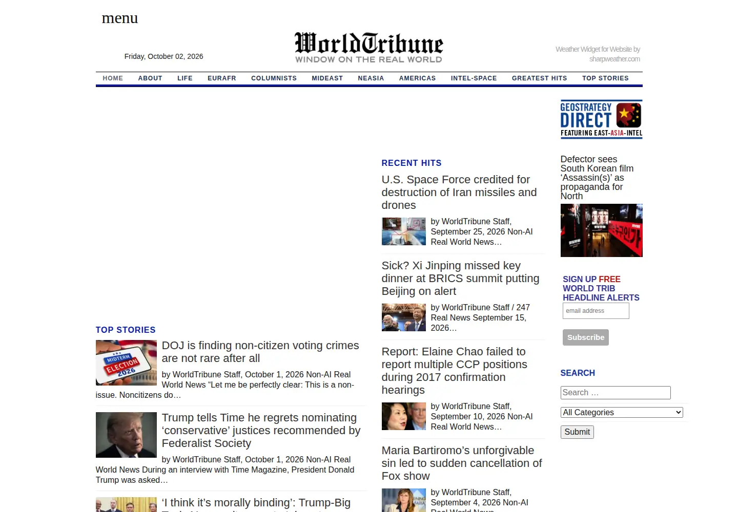 Screenshot of worldtribune.com