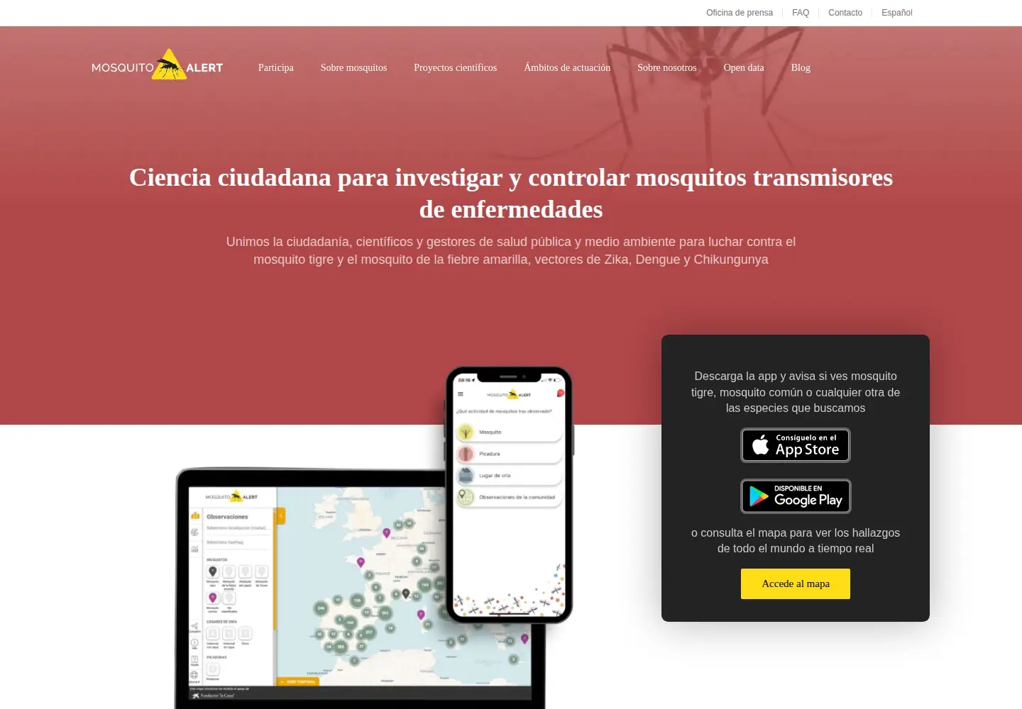 Screenshot of mosquitoalert.com