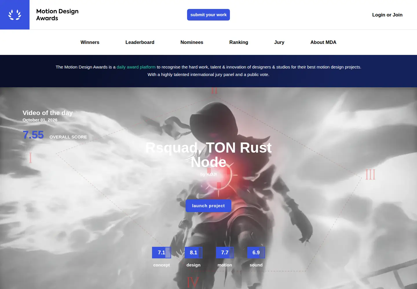 Screenshot of motiondesignawards.com