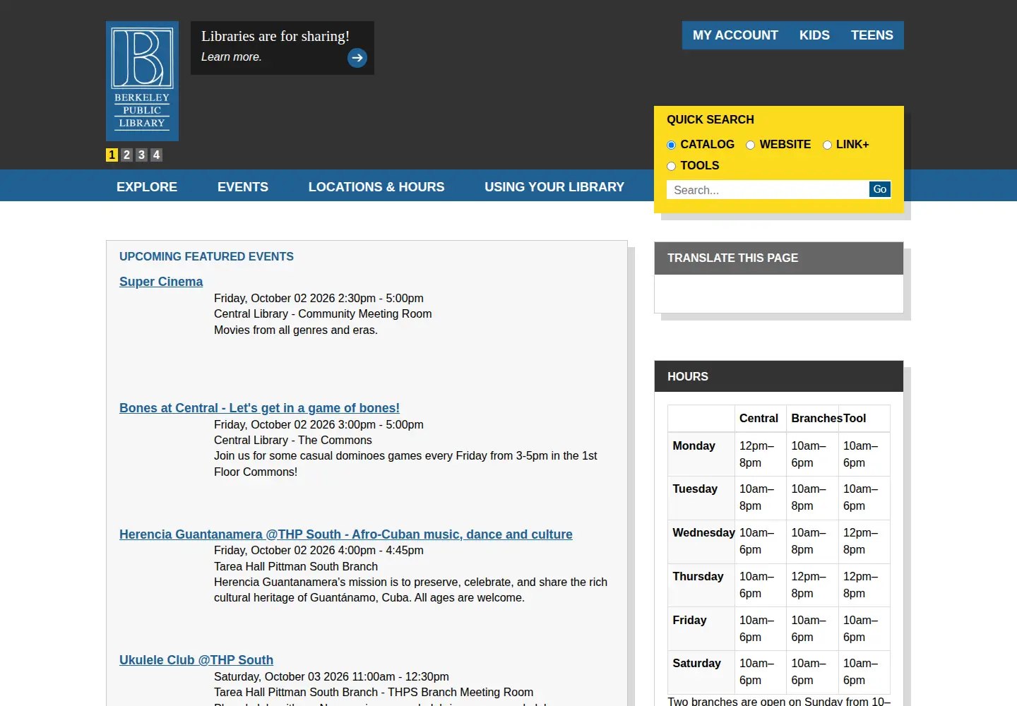 Screenshot of berkeleypubliclibrary.org