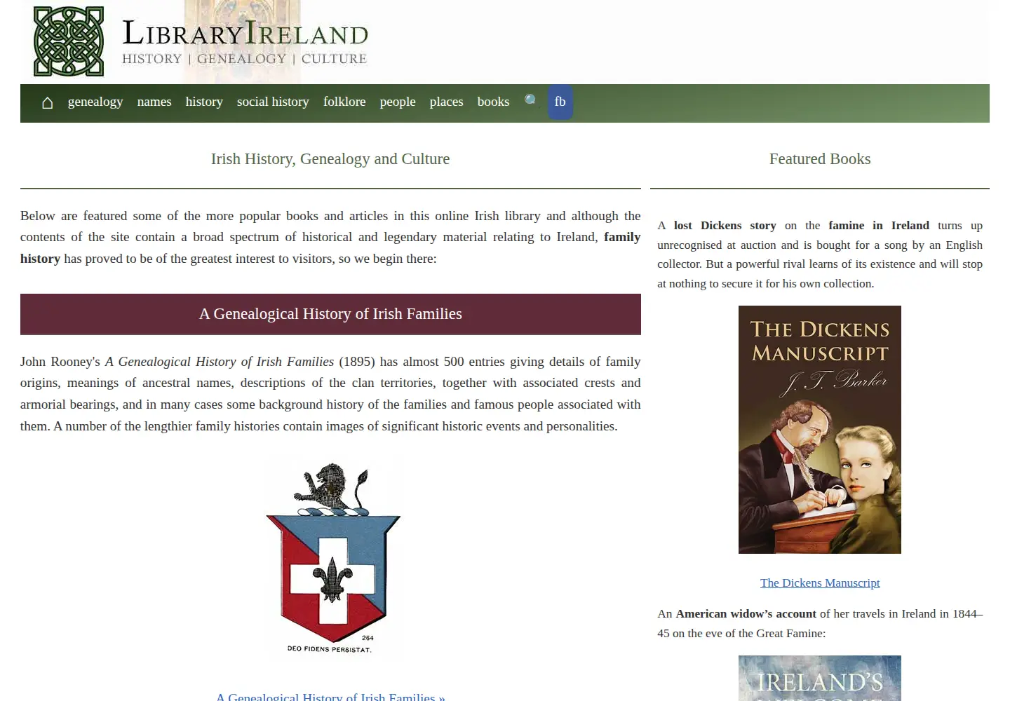 Captured homepage of libraryireland.com in the current scan