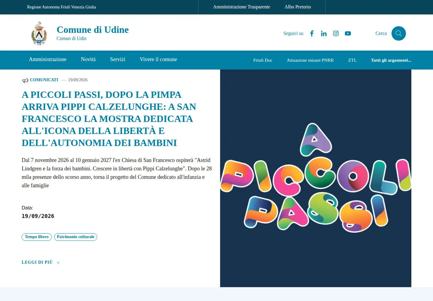 Screenshot of comune.udine.it