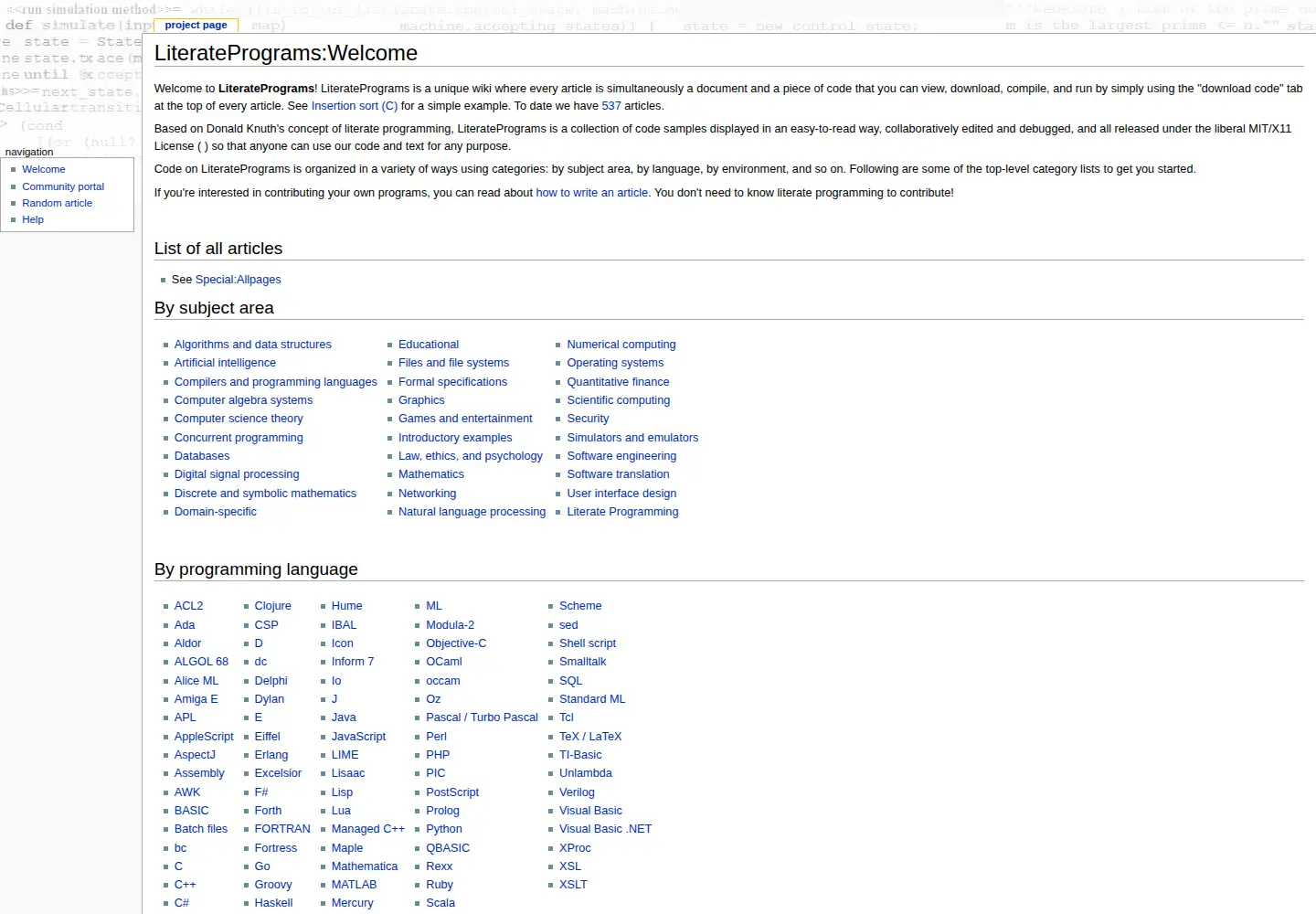 Screenshot of literateprograms.org