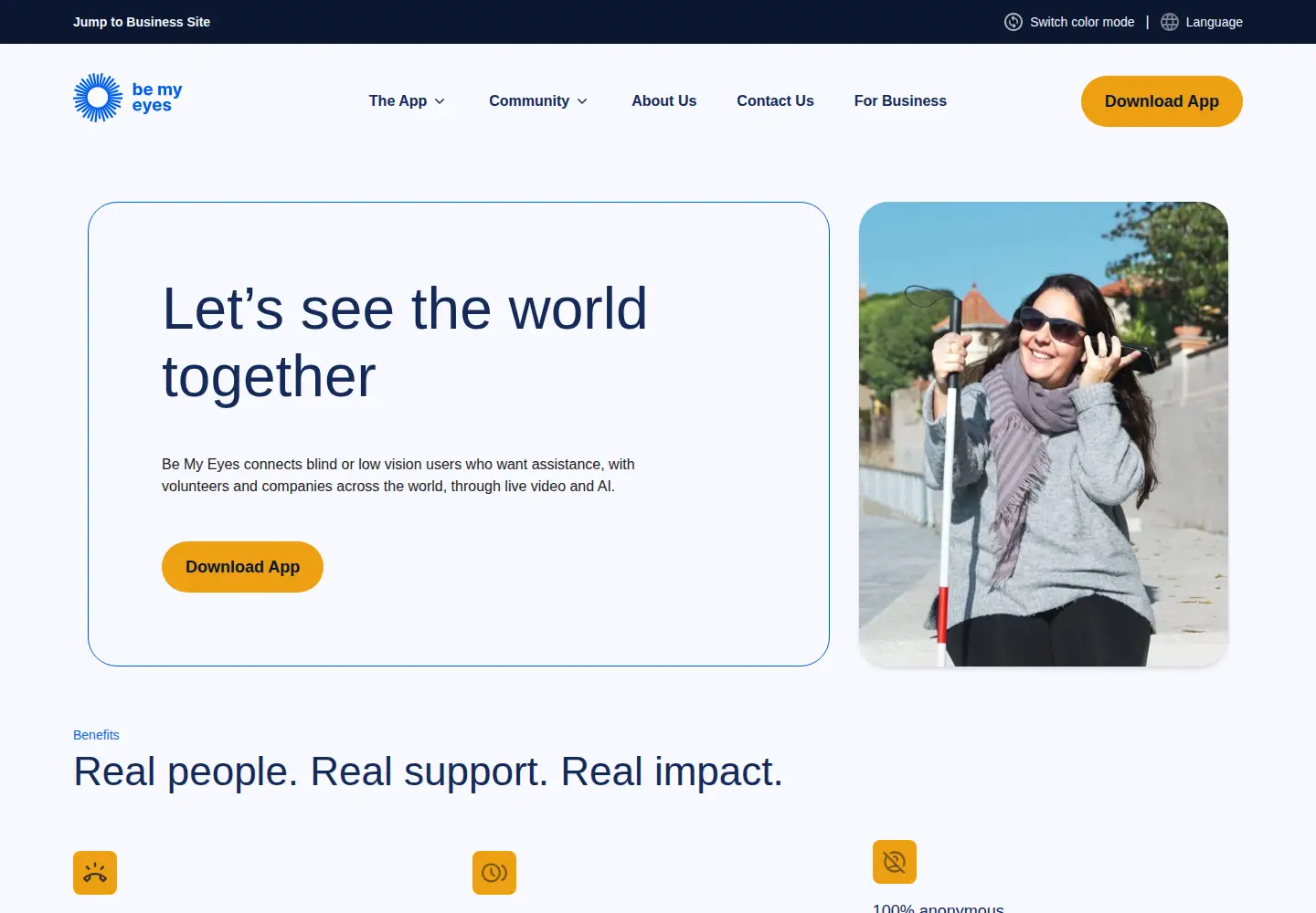 Screenshot of bemyeyes.com