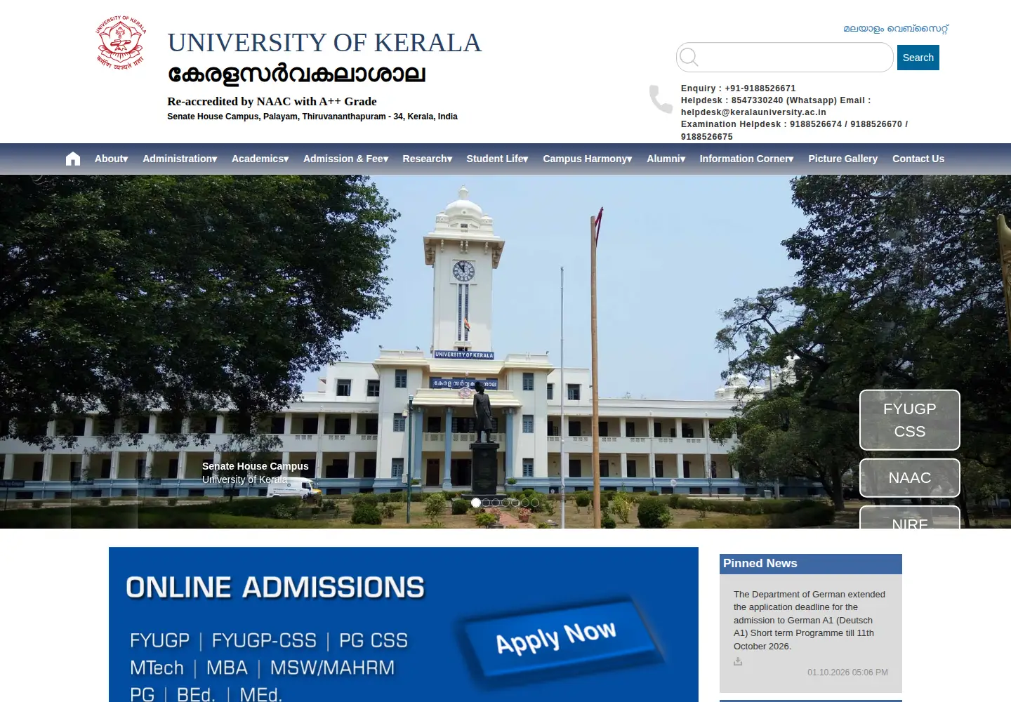 Screenshot of keralauniversity.ac.in