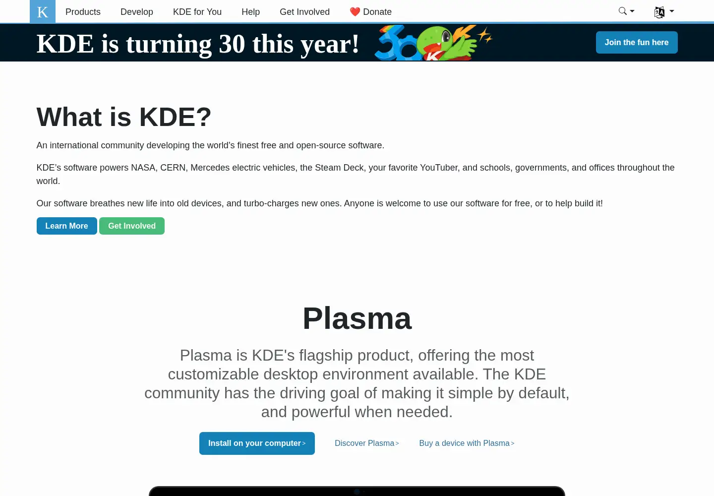 Screenshot of kde.org