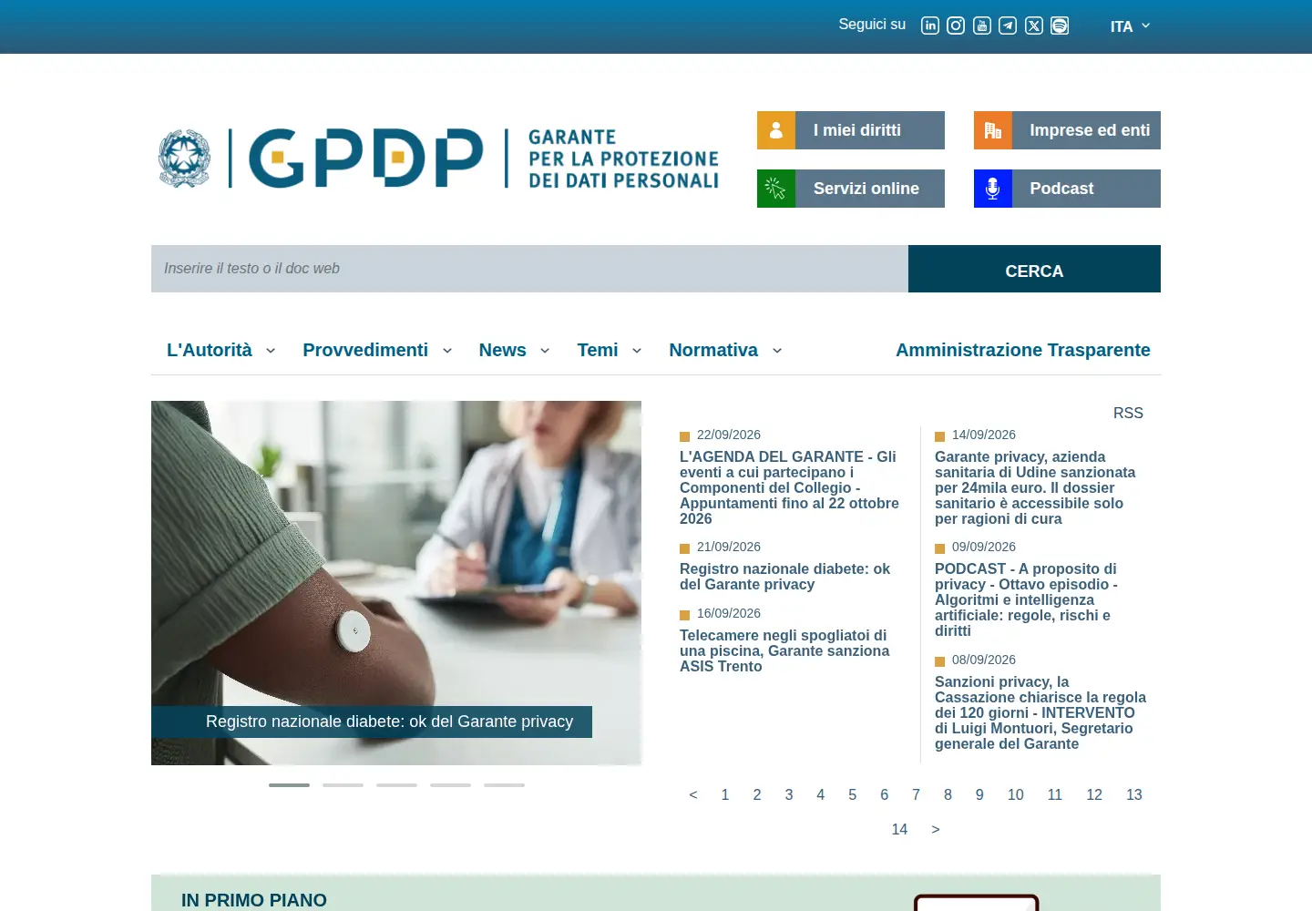Screenshot of garanteprivacy.it