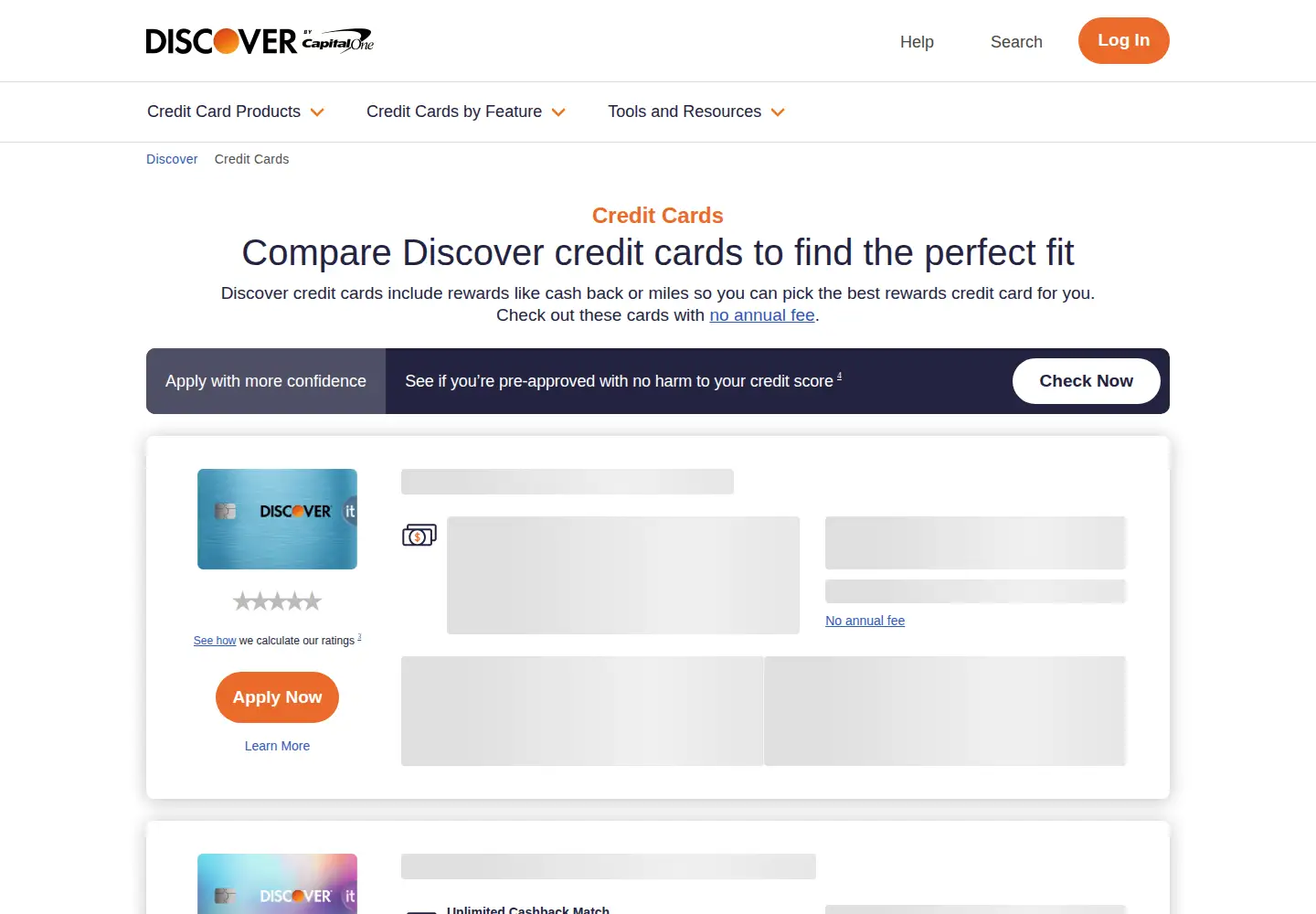 Screenshot of discovercard.com