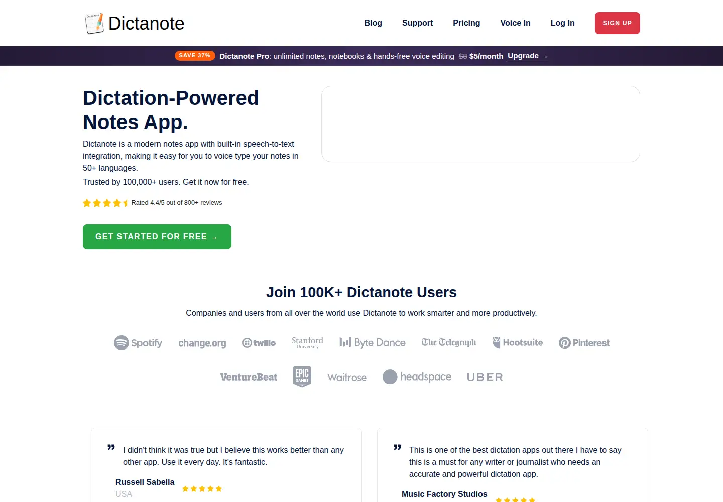 Screenshot of dictanote.co