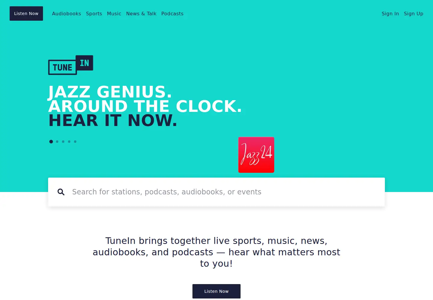 Screenshot of tunein.com