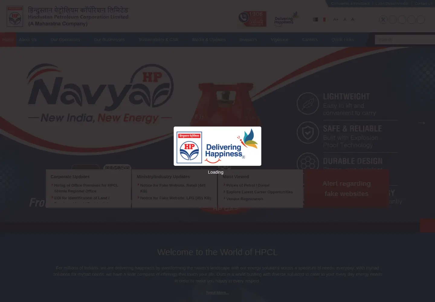 Screenshot of hindustanpetroleum.com