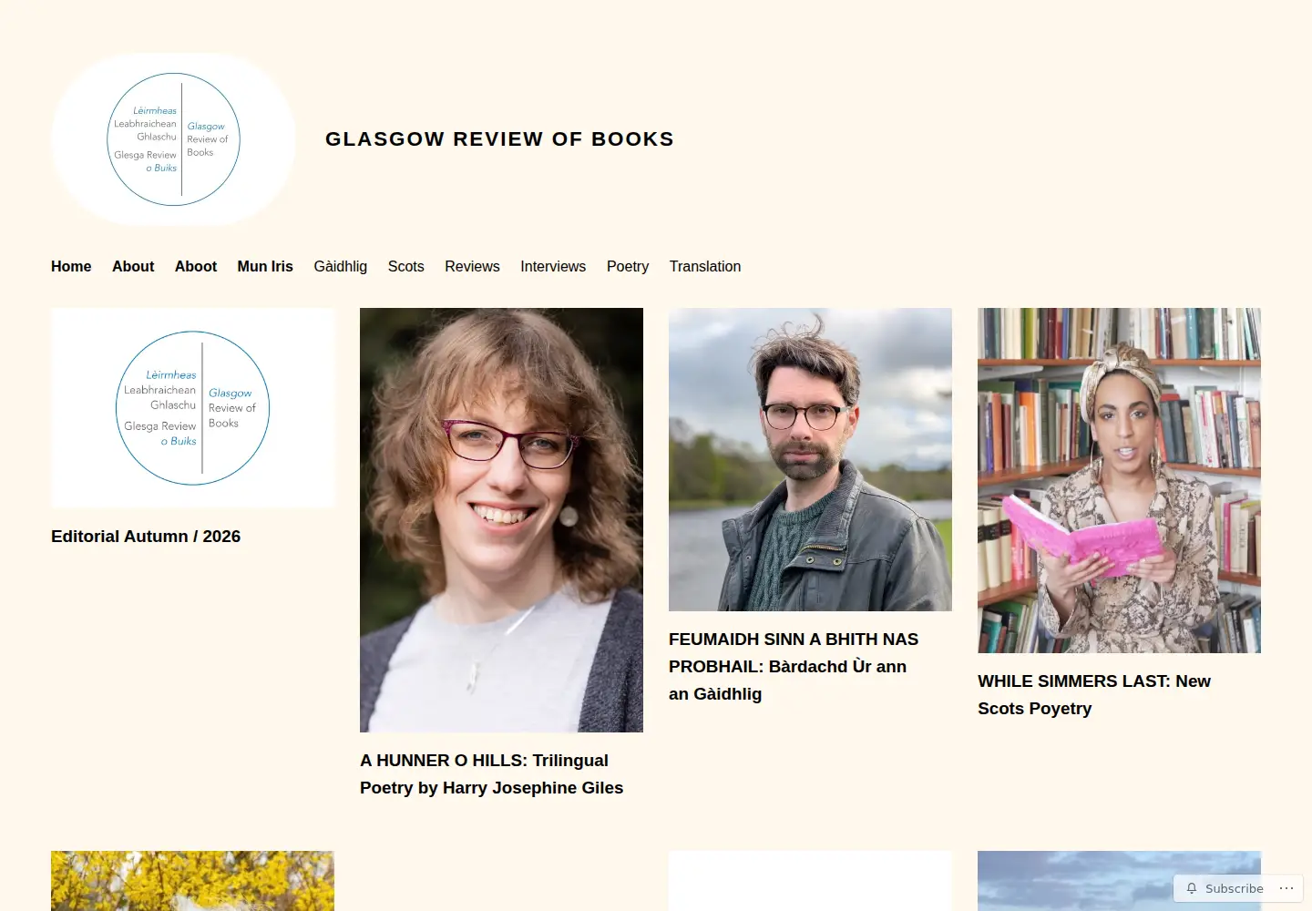 Screenshot of glasgowreviewofbooks.com