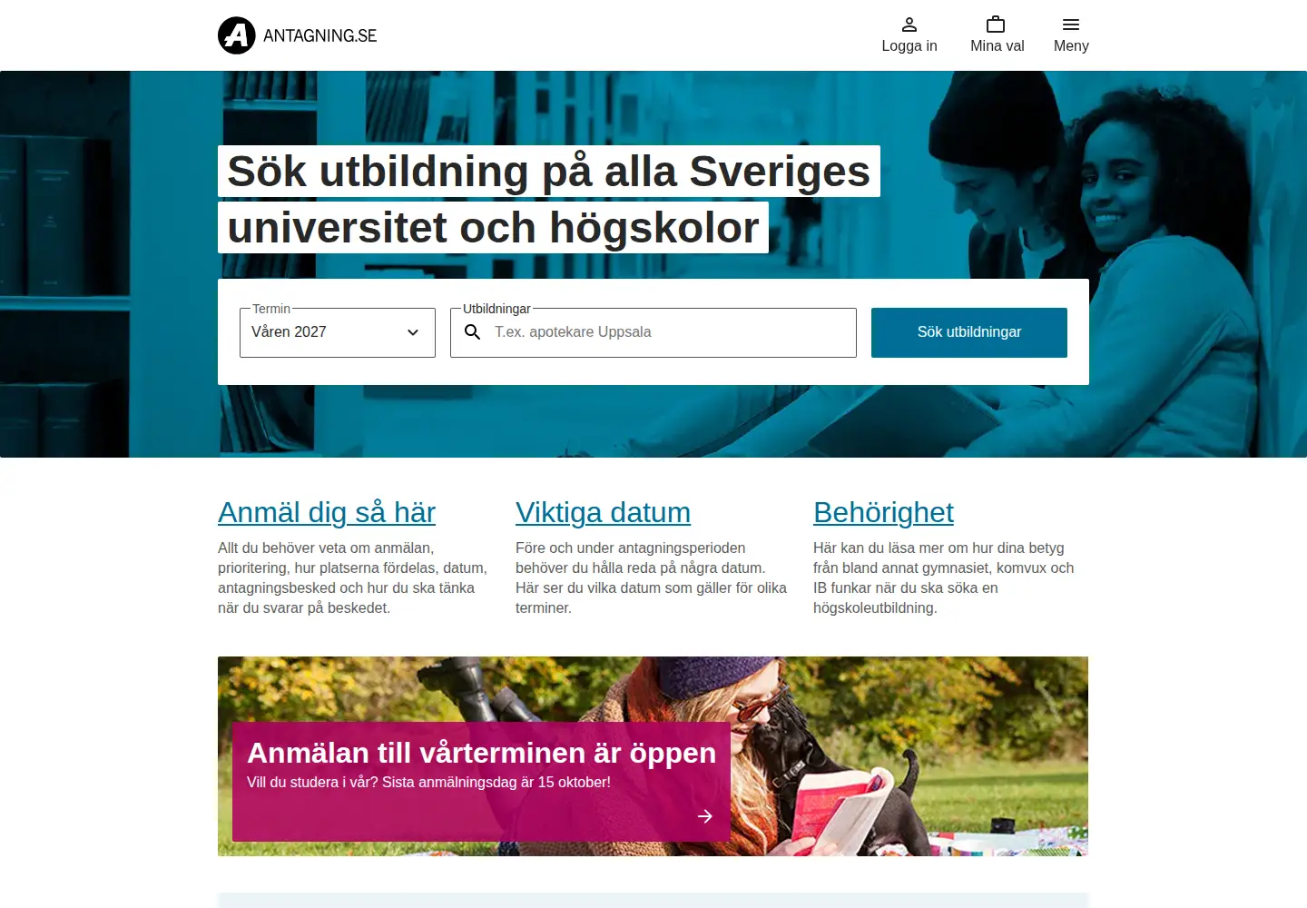 Screenshot of antagning.se