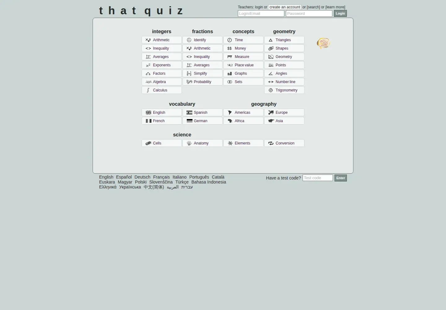 Screenshot of thatquiz.org