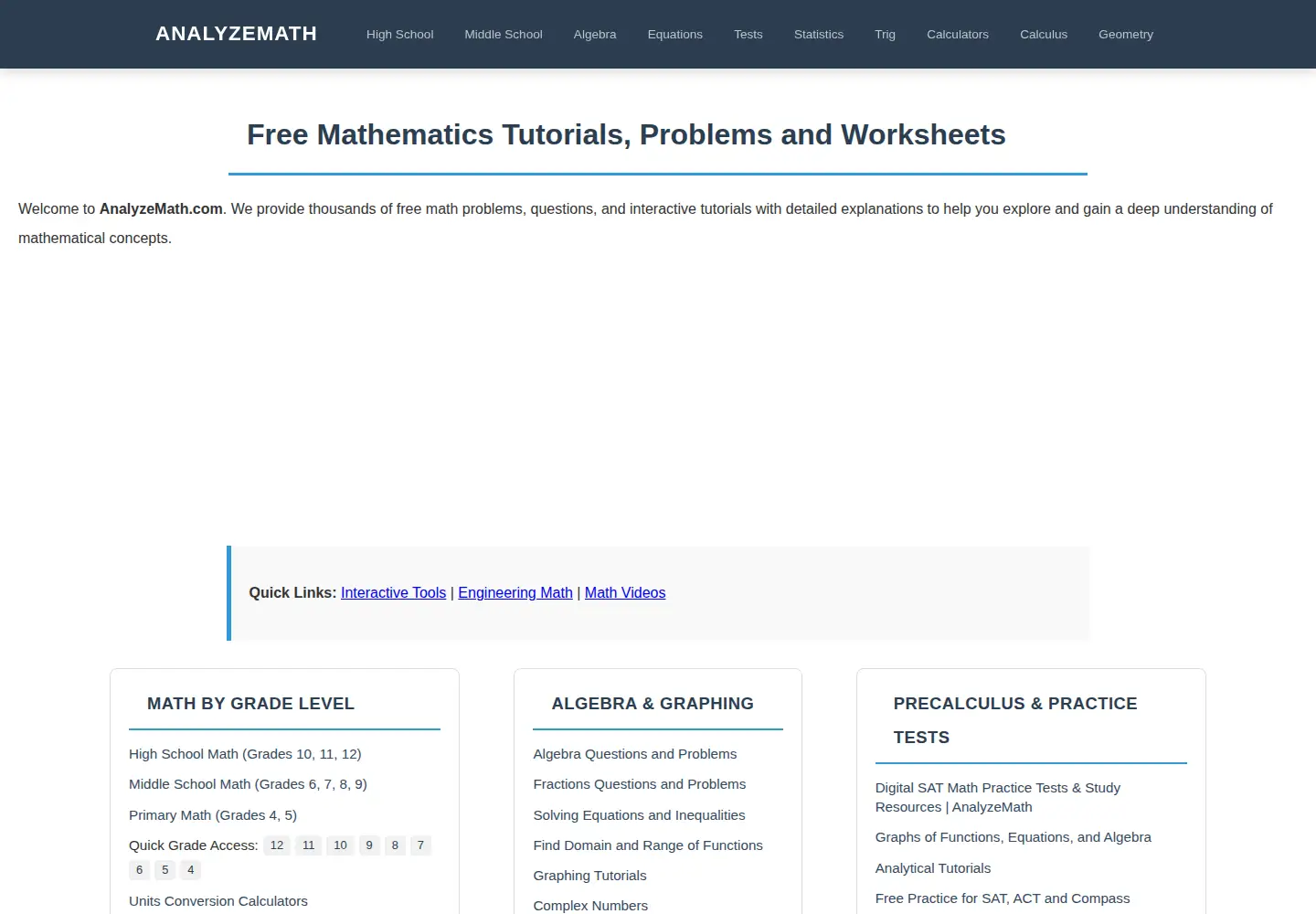 Screenshot of analyzemath.com