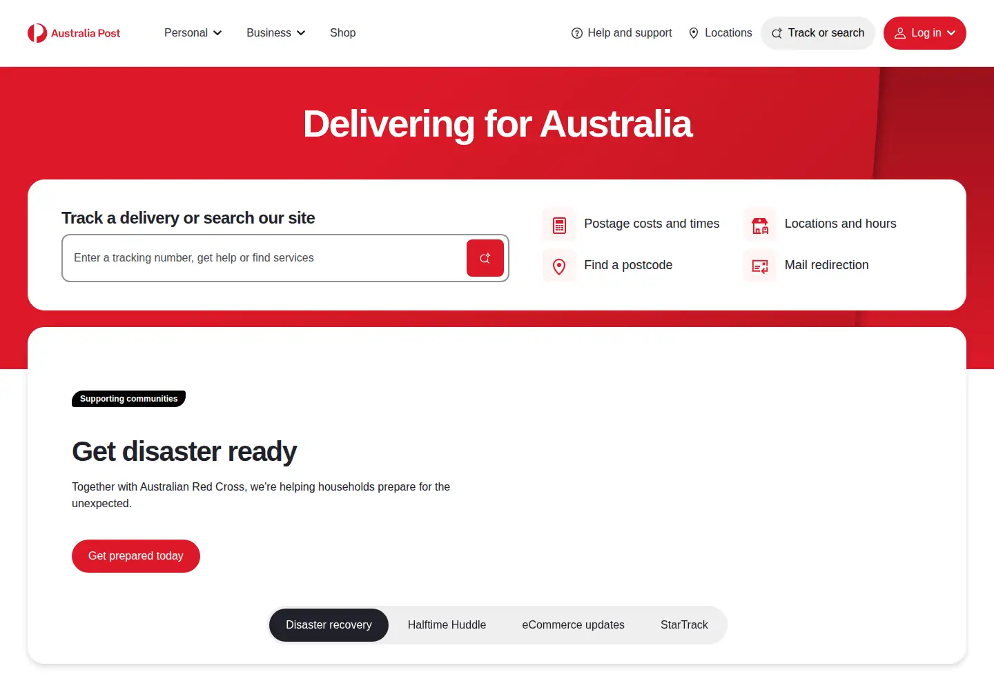 Screenshot of auspost.com.au