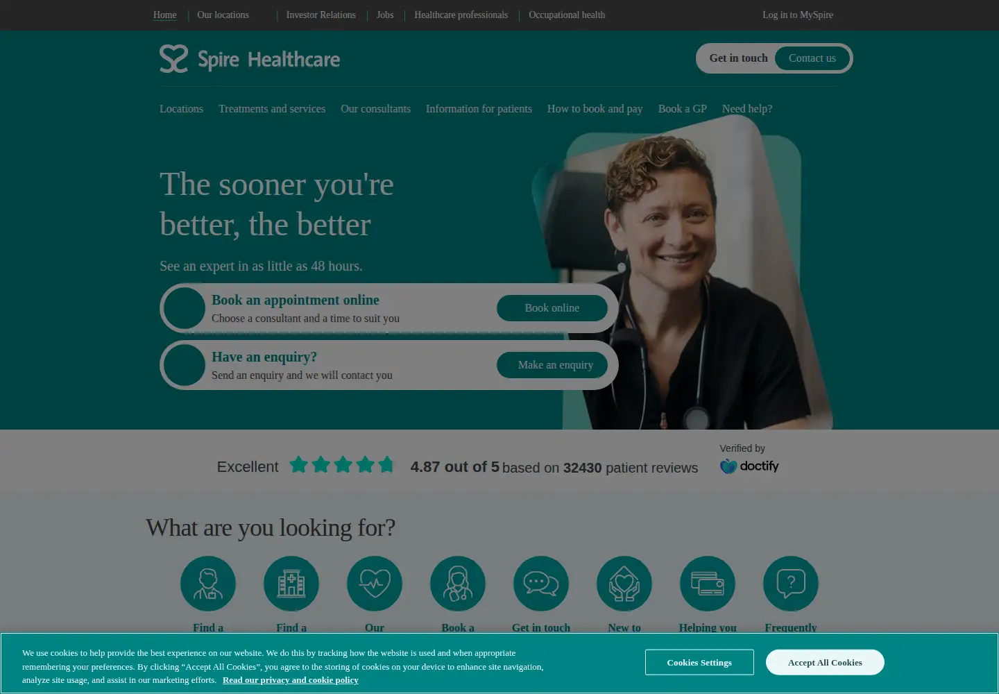 Screenshot of spirehealthcare.com