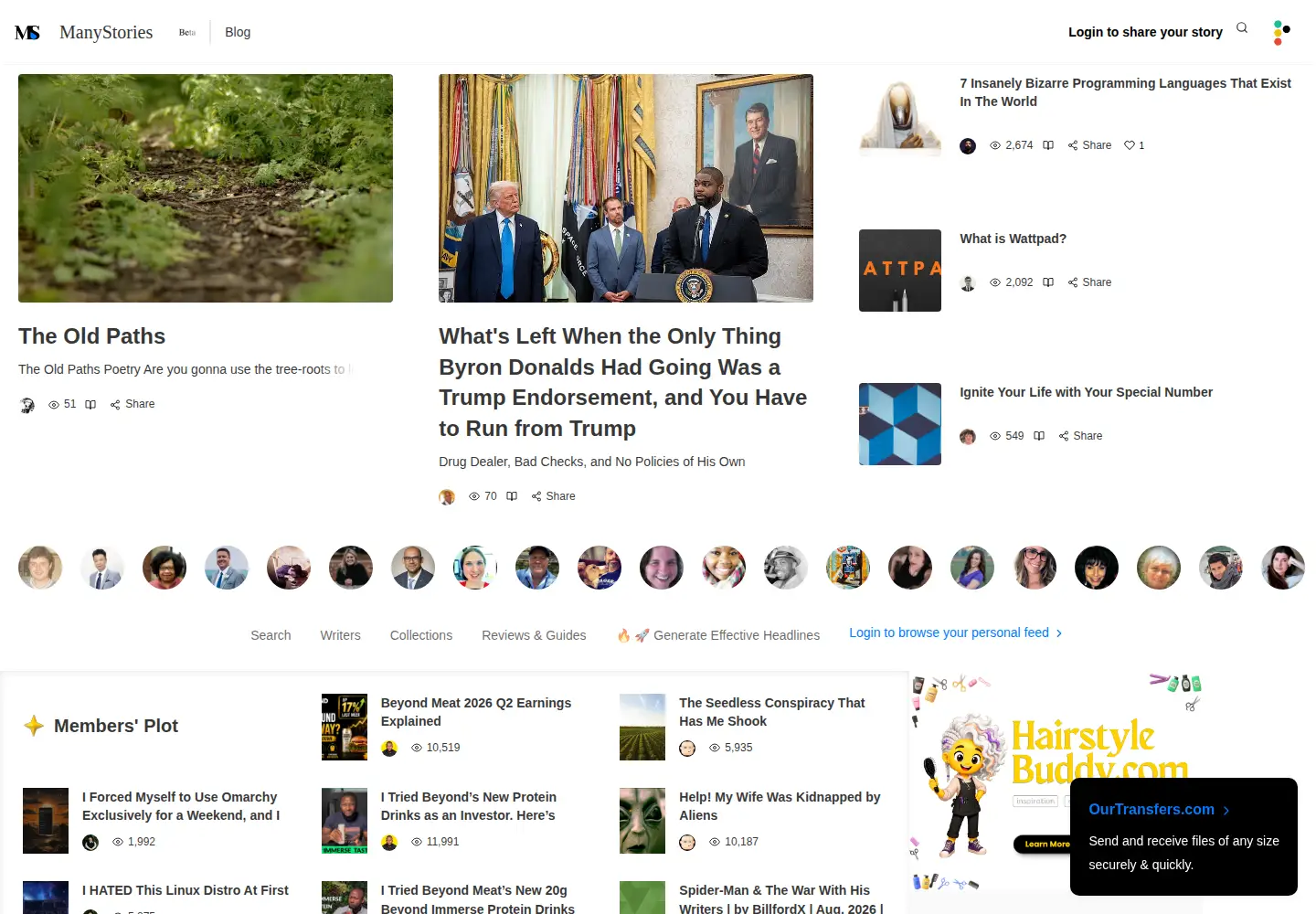 Screenshot of manystories.com